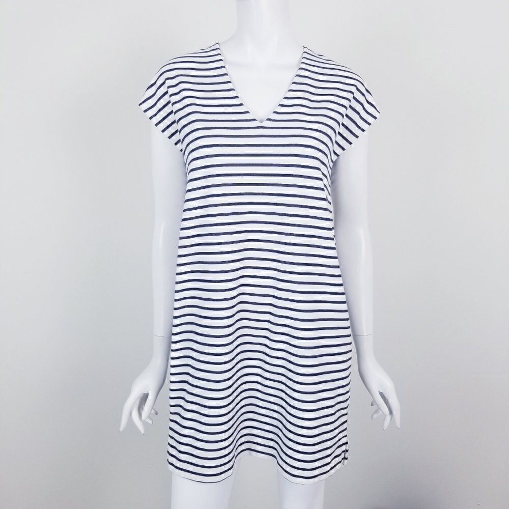 J. Crew Size XS Black & White Striped Sleeveless V Neck Mini Shift Dress
